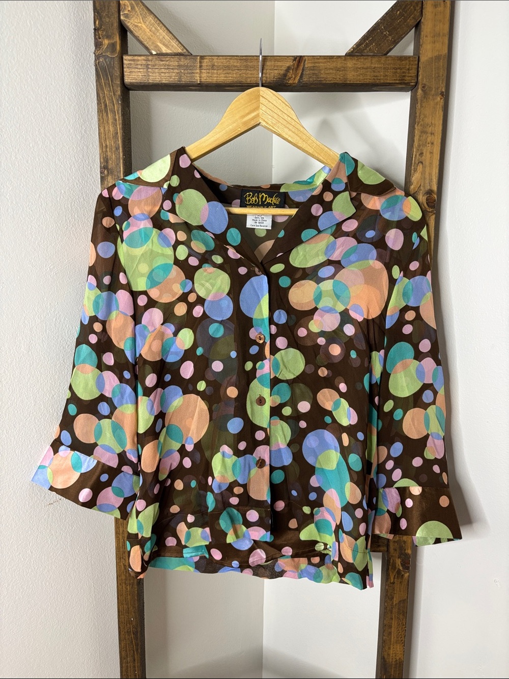 Bob Mackie Wearable Art Silk Twinset Bubble Dot Blouse & Tank XS